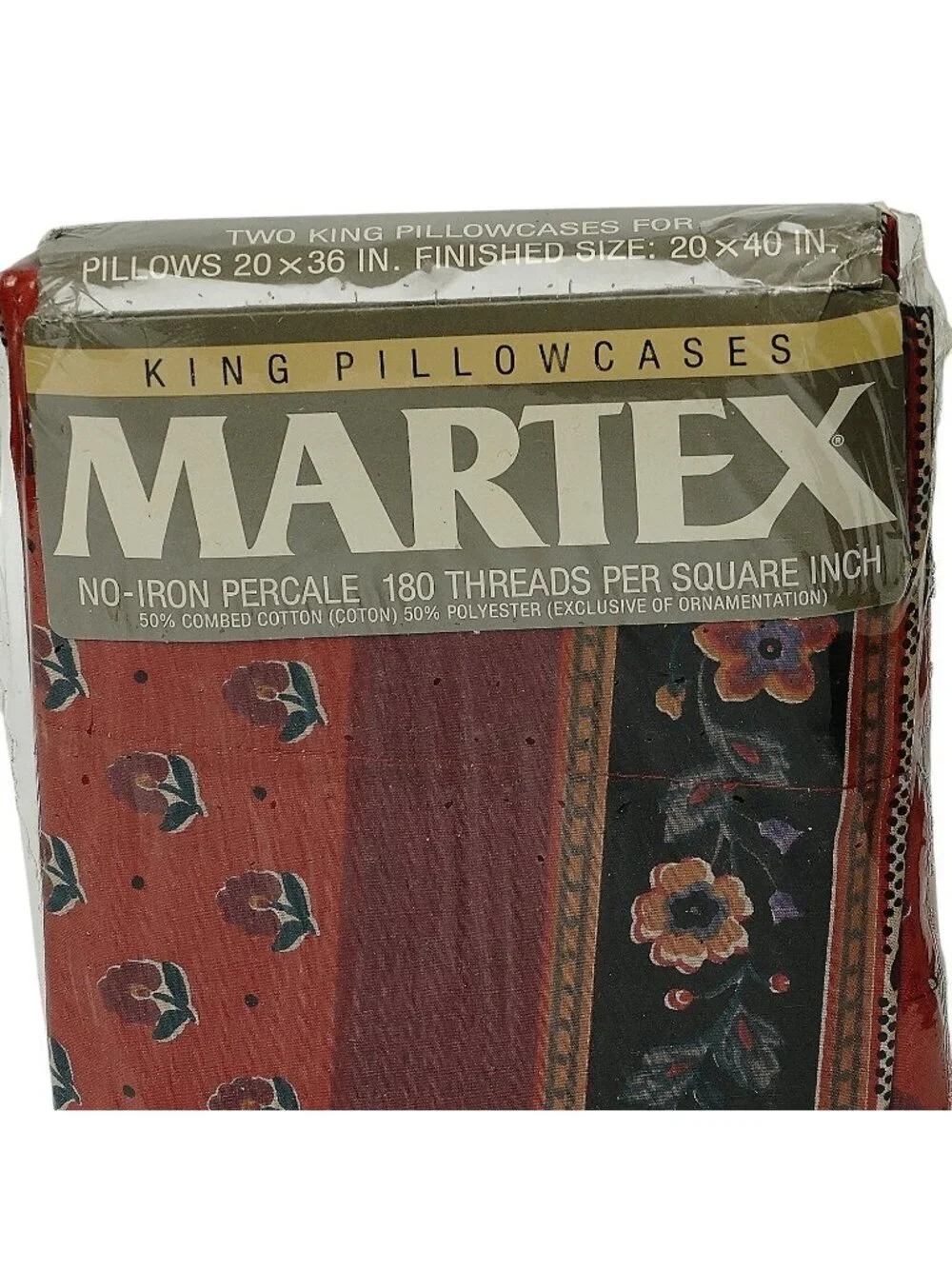 MARTEX King Pillowcases Pair Avignon French Country Red Floral Cotton Blend NWT